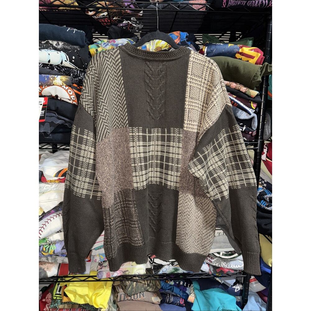 Vintage 90s Woods & Gray 100% Cotton Brown Heavy Knitted Sweater Size Xxl - Picture 6 of 6